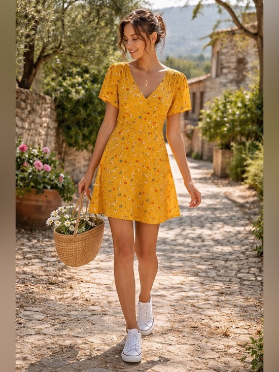 Madewell Dresses & Skirts - Madewell Silk Belladonna Dress Womens Sz 6 Yellow Floral Mini Cottage Boho Lux